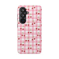 Cherry Gingham Tough Phone Case — Pink Plaid Cherry Pattern Protective Cover