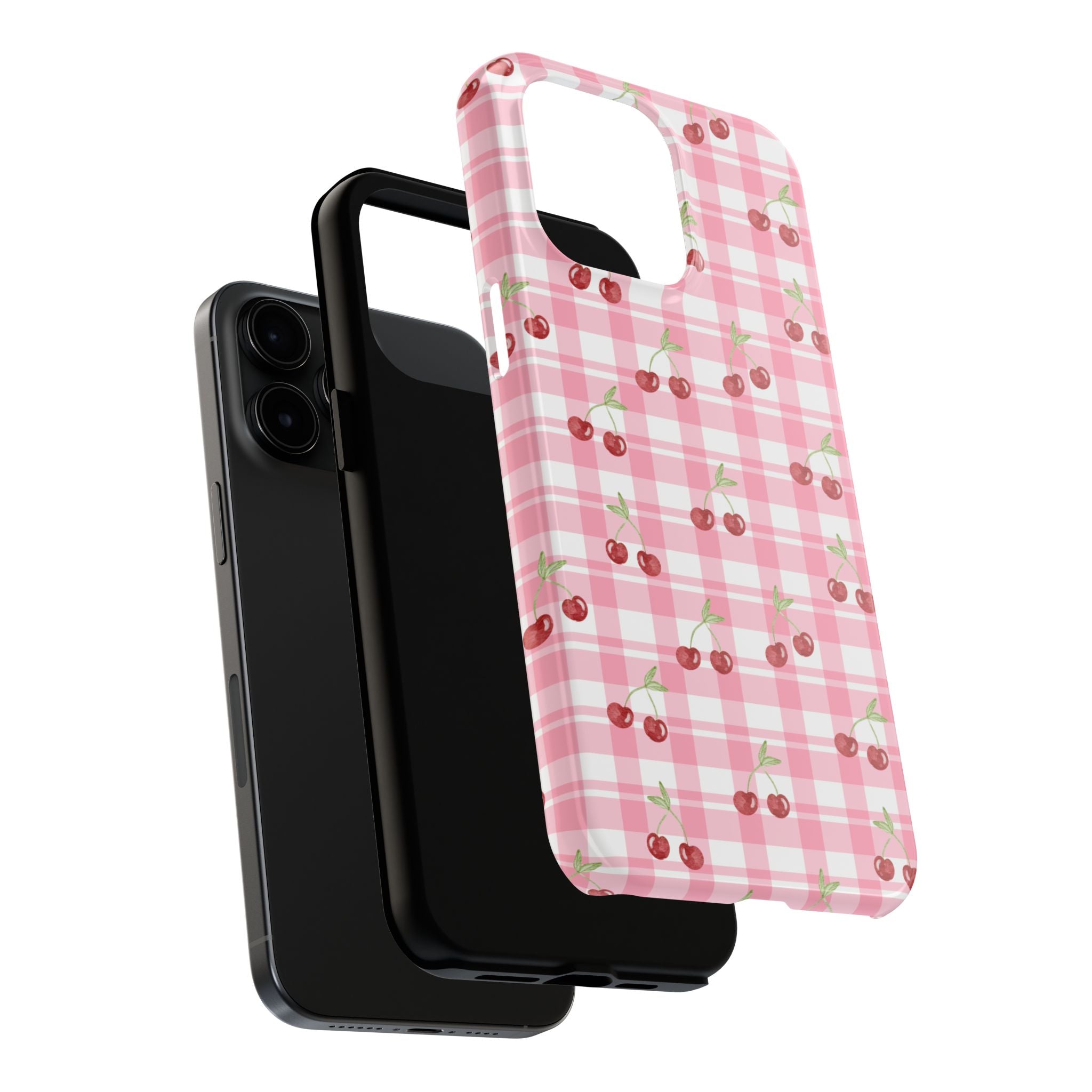 Cherry Gingham Tough Phone Case — Pink Plaid Cherry Pattern Protective Cover