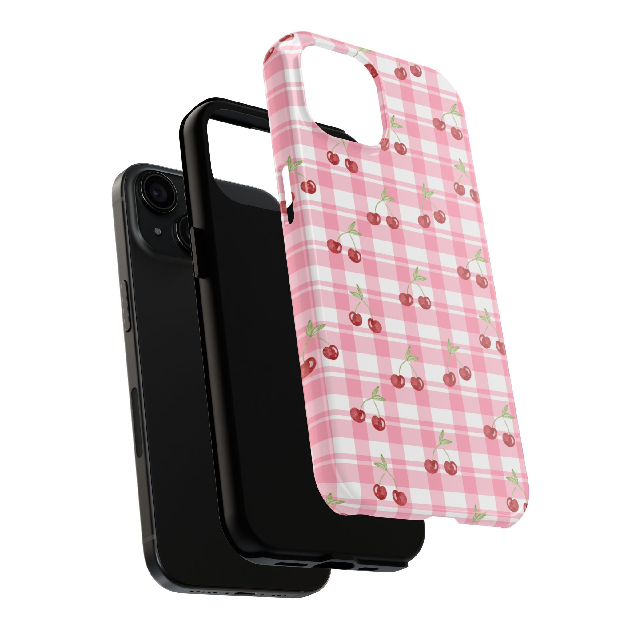 Cherry Gingham Tough Phone Case — Pink Plaid Cherry Pattern Protective Cover
